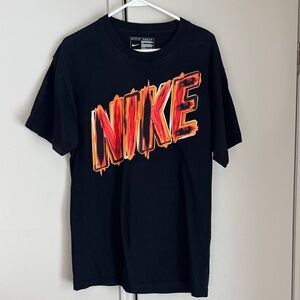 Y2K Nike-  Short Sleeve T-Shirt- Black & Orange- Men's Large- Graffiti Art- VTG